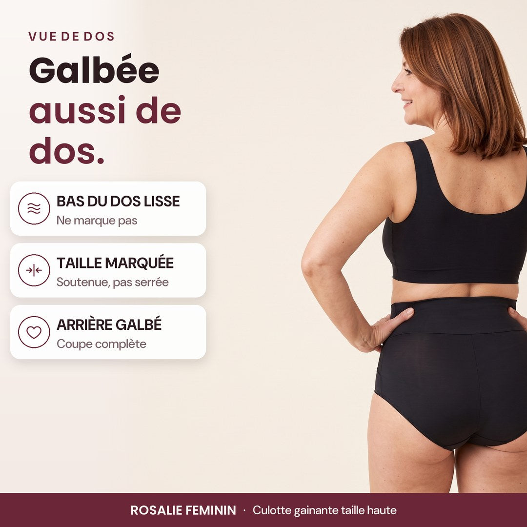 Culotte gainante croisée noire vue de dos : bas du dos lissé, arrière galbé