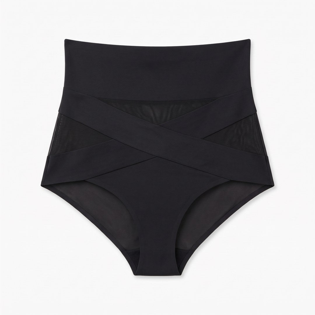 Culotte gainante croisée taille haute, coloris noir