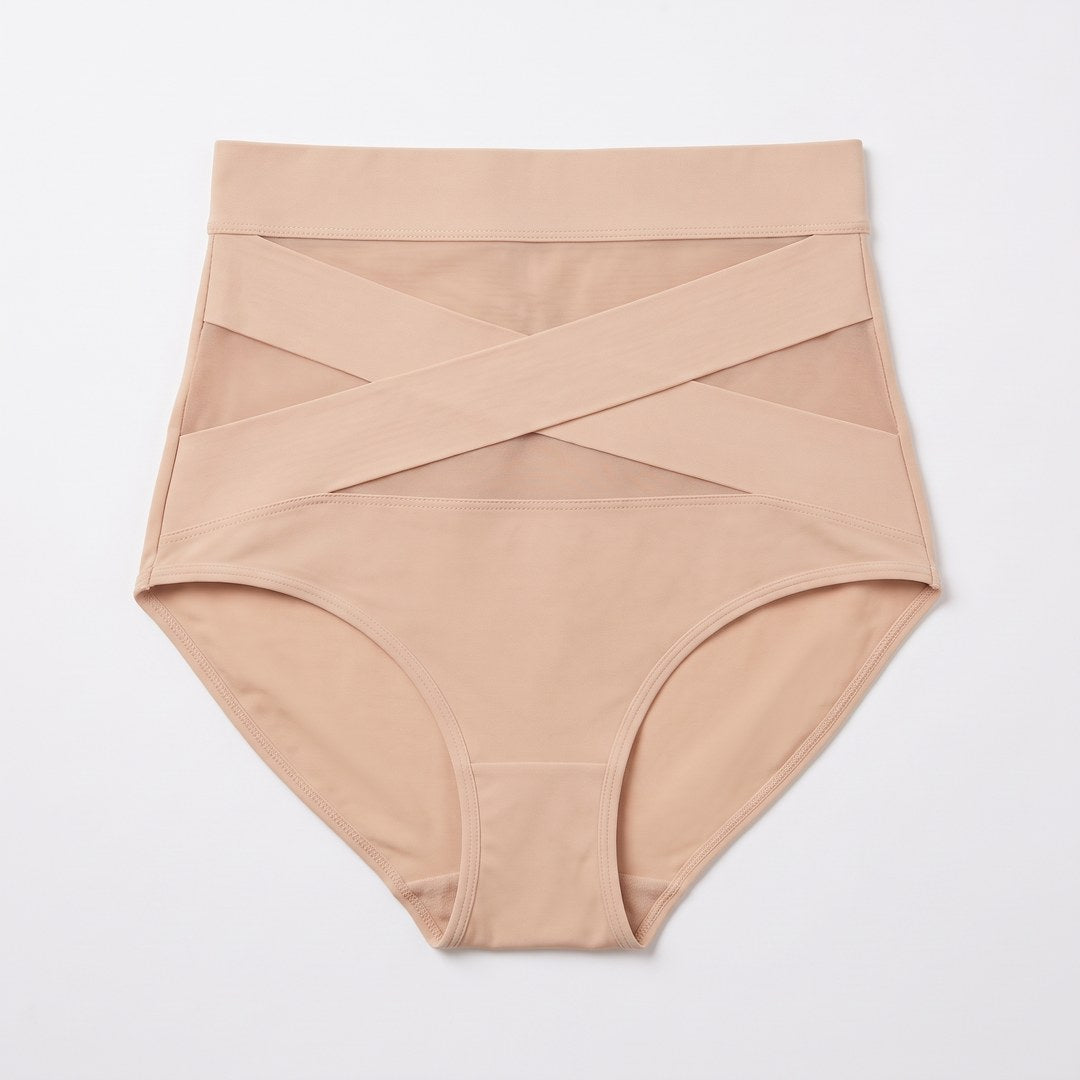 Culotte gainante croisée taille haute, coloris beige