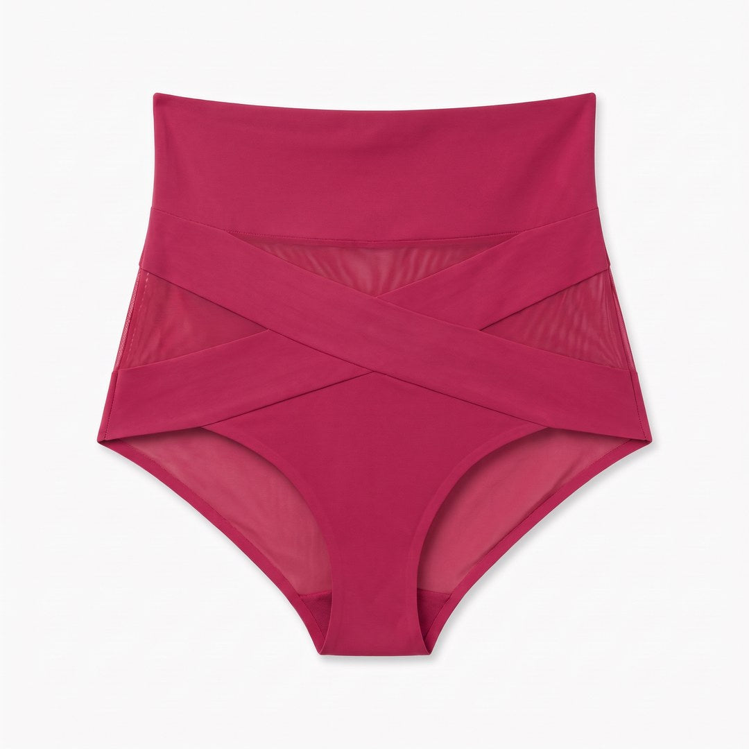 Culotte gainante croisée taille haute, coloris fuchsia