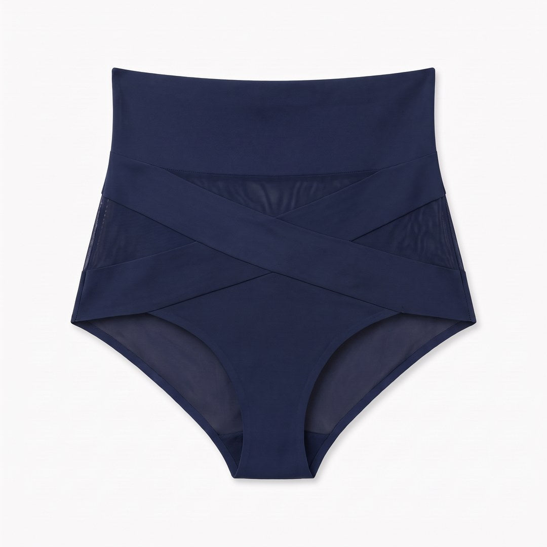 Culotte gainante croisée taille haute, coloris bleu marine
